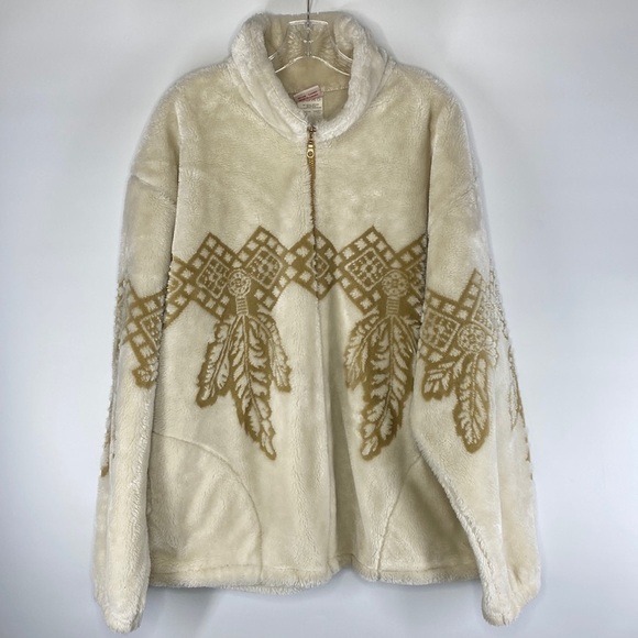 Vintage Milton Funwear Full Zip Feather Southwestern Cream Beige Jacket Size XL - Picture 1 of 9